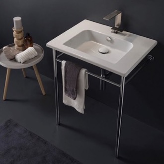Console Bathroom Sink Ceramic Console Sink and Polished Chrome Stand, 24