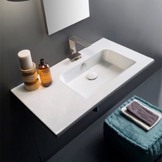 Bathroom Sink Sleek Rectangular Ceramic Wall Mounted Sink With Counter Space Scarabeo 5212