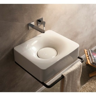 Bathroom Sink Rectangular White Ceramic Wall Mounted or Vessel Sink Scarabeo 6001