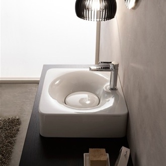 Bathroom Sink Rectangular White Ceramic Wall Mounted or Vessel Sink Scarabeo 6003
