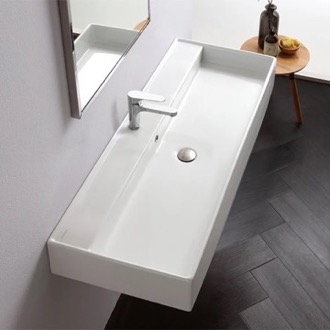 Bathroom Sink Trough Ceramic Wall Mounted or Vessel Sink Scarabeo 8031/R-120A
