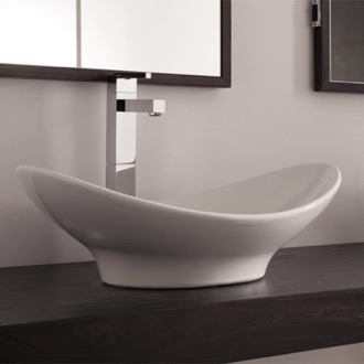Bathroom Sink Oval-Shaped White Ceramic Vessel Sink Scarabeo 8207