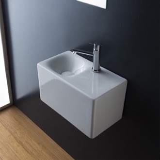 Bathroom Sink Rectangular White Ceramic Wall Mounted or Vessel Sink Scarabeo 1522