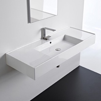 Bathroom Sink Rectangular Ceramic Wall Mounted or Vessel Sink With Counter Space Scarabeo 5125