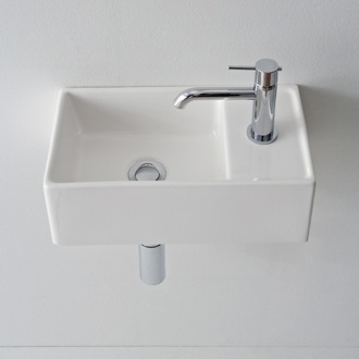 Bathroom Sink Rectangular White Ceramic Wall Mounted or Vessel Sink Scarabeo 8031/R-41