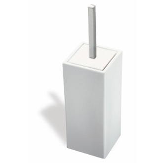 Toilet Brush Toilet Brush Holder, White Ceramic with Satin Nickel Handle StilHaus 633-36