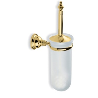 Toilet Brush Toilet Brush Holder, Gold, Classic Style, Wall Mounted, Glass StilHaus EL12-16