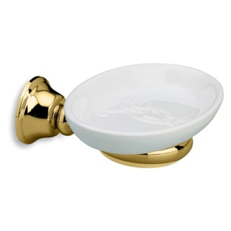 Soap Dish White Wall Mounted Ceramic Soap Dish with Gold Finish Brass Mounting StilHaus SM09-16