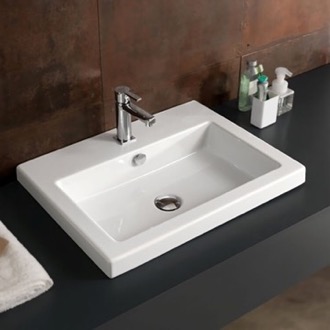 Bathroom Sink Drop In Sink, Self Rimming, White Ceramic, Rectangular Tecla CAN01011/D
