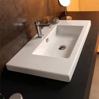 Bathroom Sink Drop In Sink, Self Rimming, White Ceramic, Rectangular Tecla CAN03011/D