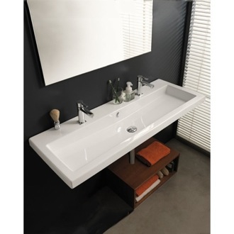 Bathroom Sink Trough Ceramic Wall Mounted or Drop In Sink Tecla CAN05011B