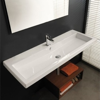 Bathroom Sink Rectangular White Ceramic Wall Mounted or Drop In Sink Tecla CAN05011A
