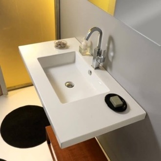 Bathroom Sink Rectangular White Ceramic Wall Mounted or Drop In Sink Tecla MAR03011