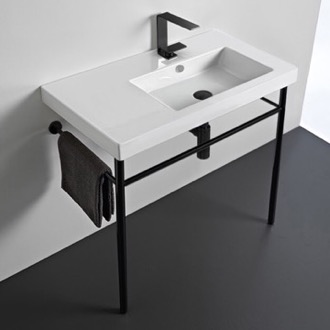 Console Bathroom Sink Ceramic Console Sink and Matte Black Stand, 32