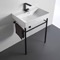 Rectangular White Ceramic Console Sink and Matte Black Stand, 24