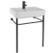Rectangular White Ceramic Console Sink and Matte Black Stand, 24