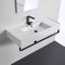 Rectangular Ceramic Wall Mounted Sink With Matte Black Towel Bar