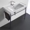 Rectangular Ceramic Console Sink and Polished Chrome Stand, 36
