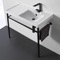 Rectangular Ceramic Console Sink and Matte Black Stand, 36