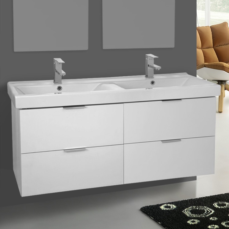 Arcom Df02 Bathroom Vanity Double Fun Nameek S Bathroom Vanity Arcom Df02 47 Inch Wall Mount Ash White Double Cabinet With