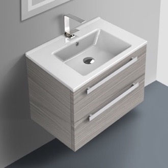 Bathroom Vanity Grey Walnut Wall Mounted Bathroom Vanity, 26 Inch ACF DA04-Grey Walnut