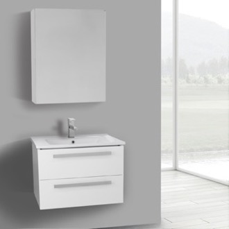 Bathroom Vanity White Bathroom Vanity, Wall Mount, Modern, 25