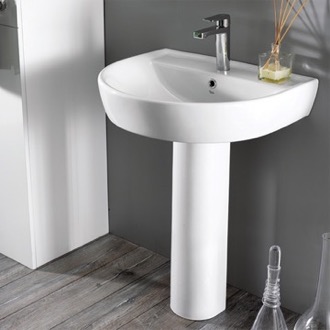 Bathroom Sink Round White Ceramic Pedestal Sink CeraStyle 007800U-PED