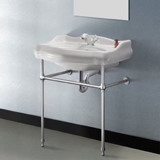 Console Bathroom Sink Traditional Ceramic Console Sink With Chrome Stand CeraStyle 030200-CON
