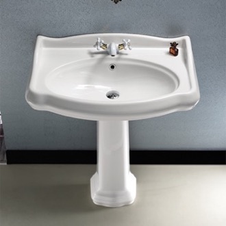 Bathroom Sink Classic-Style White Ceramic Pedestal Sink CeraStyle 030300-PED