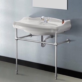 Bathroom Sink Traditional Ceramic Console Sink With Chrome Stand CeraStyle 030300-CON