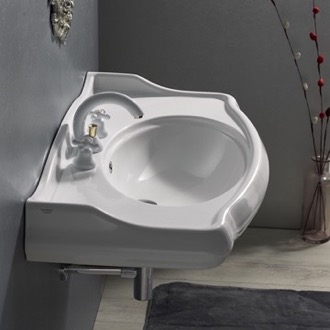 Bathroom Sink Rectangle White Ceramic Wall Mounted Sink CeraStyle 030400-U