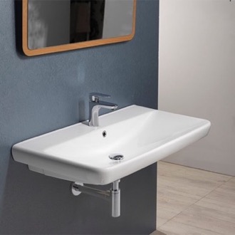 Bathroom Sink Rectangle White Ceramic Wall Mounted or Drop In Sink CeraStyle 030600-U