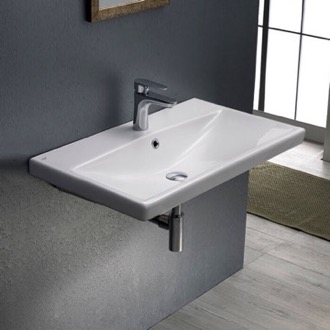 Bathroom Sink Rectangle White Ceramic Wall Mounted or Drop In Sink CeraStyle 032000-U
