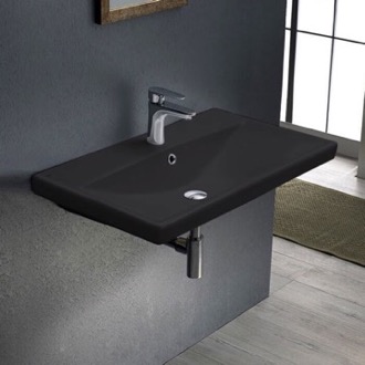 Bathroom Sink Rectangle Matte Black Ceramic Wall Mounted or Drop In Sink CeraStyle 032007-U-97