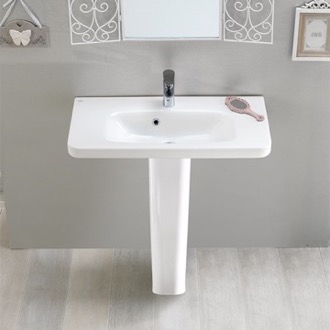 Bathroom Sink Rectangular White Ceramic Pedestal Sink CeraStyle 033300U-PED