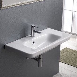 Bathroom Sink Rectangle White Ceramic Wall Mounted Sink or Drop In Sink CeraStyle 033300-U