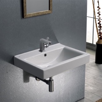 Bathroom Sink Rectangular White Ceramic Wall Mounted or Drop In Bathroom Sink CeraStyle 064200-U