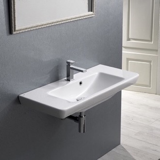 Bathroom Sink Rectangular White Ceramic Wall Mounted or Drop In Sink CeraStyle 068300-U