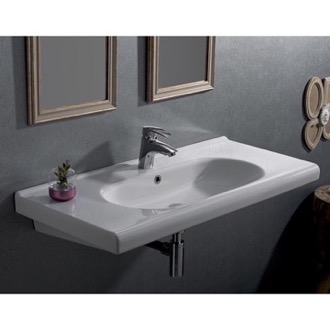 Bathroom Sink Rectangle White Ceramic Wall Mounted Sink or Drop In Sink CeraStyle 069200-U