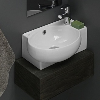 Bathroom Sink Small Corner Ceramic Wall Mounted or Vessel Sink CeraStyle 001300-U