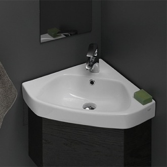 Bathroom Sink Small Corner Ceramic Drop In or Wall Mounted Bathroom Sink CeraStyle 001900-U