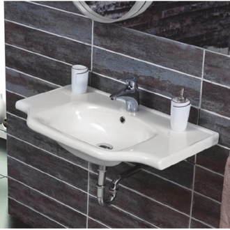 Bathroom Sink Rectangular White Ceramic Wall Mounted or Drop In Sink CeraStyle 081000-U
