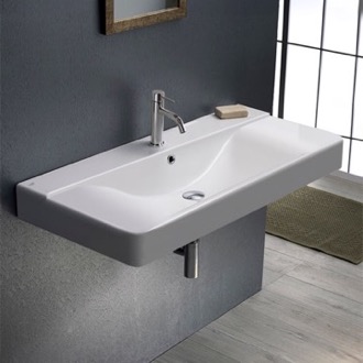 ADA Compliant Wall Mounted Sink, Modern, Rectangular, 36, with Counter Space, ml Scarabeo 3008 by Nameeks