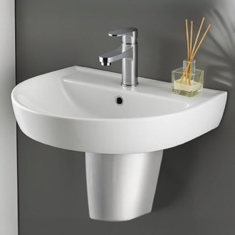 Bathroom Sink Round White Ceramic Semi-Pedestal Sink CeraStyle 007800U-S-PED