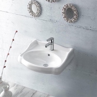 Bathroom Sink Classic-Style White Ceramic Wall Mounted Sink CeraStyle 030200-U