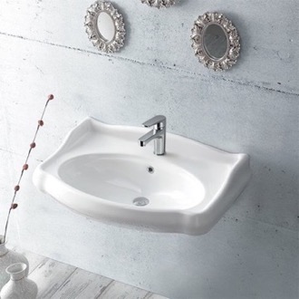 Bathroom Sink Rectangle White Ceramic Wall Mounted Sink CeraStyle 030300-U