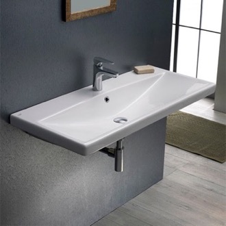 Bathroom Sink Rectangle White Ceramic Wall Mounted or Drop In Sink CeraStyle 032200-U