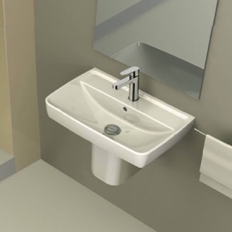 Bathroom Sink Rectangular White Ceramic Semi-Pedestal Sink CeraStyle 035100U-S-PED