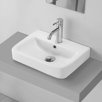Bathroom Sink Small Drop In Sink in Ceramic, Modern, Rectangular CeraStyle 035200-U/D