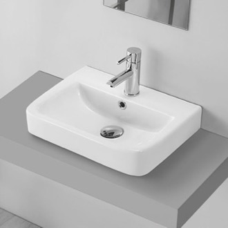 Bathroom Sink Small Drop In Sink in Ceramic, Modern, Rectangular CeraStyle 035200-U/D
